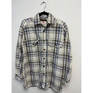 Vintage Levis Mens Plaid Button Up Shirt Textured Flannel Long Sleeve Small